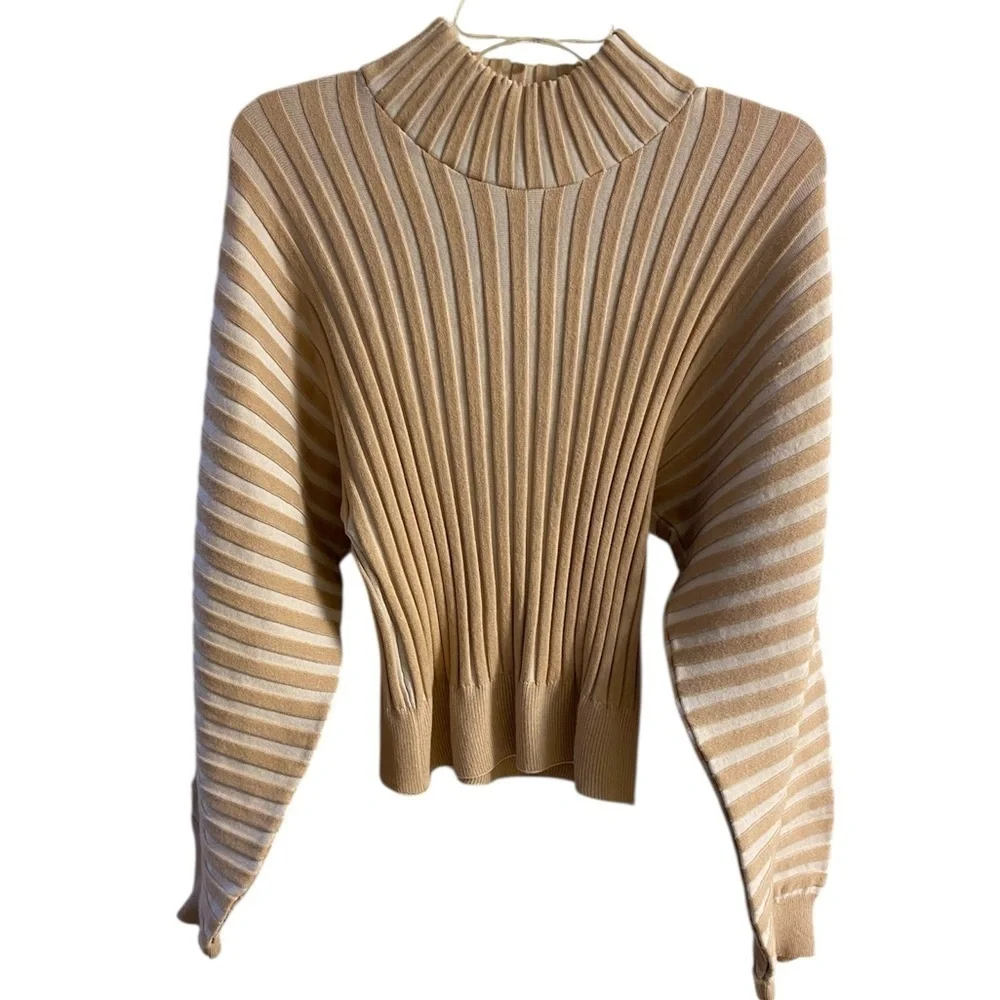 Free People Mad chill mock neck ribbed knit sweater balloon sleeves medium NWT